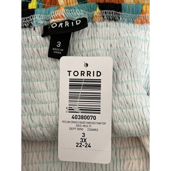 Torrid Peplum Crinkle Gauze Smocked Tank Top Multi Geo Plus Size 3X … - Picture 6 of 12
